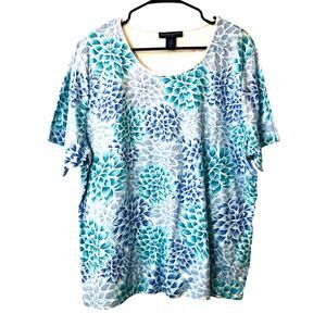 Karen Scott Woman 100% cotto shirt blue floral design size 1X